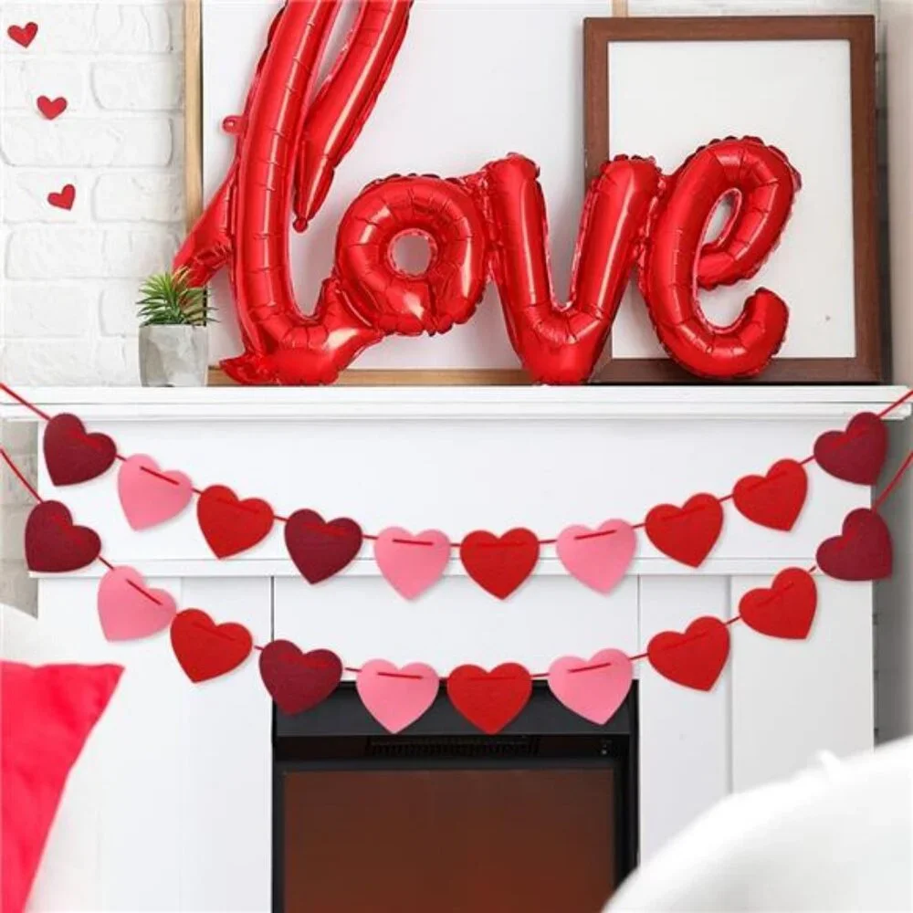 New Valentines Day Decorations 6 PCS Felt Garland for Valentines St Patricks